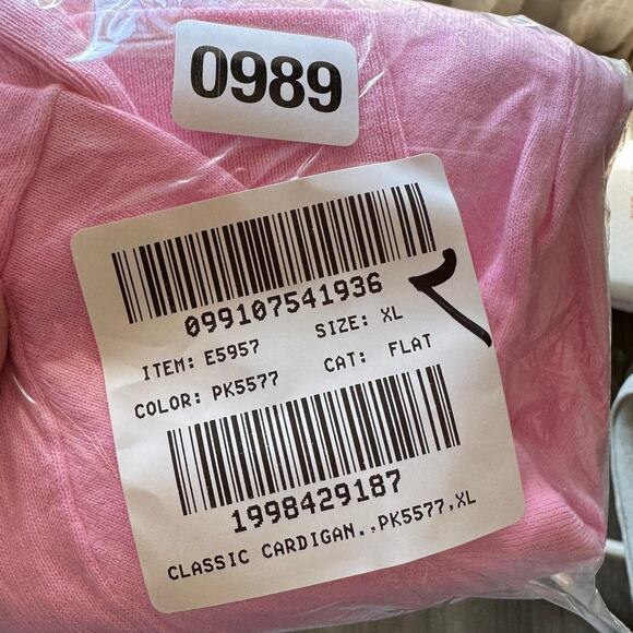 J.Crew Classic Cotton Cardigan Sweater XL Pink Button Front Crewneck Ribbed Trim - Picture 8 of 8